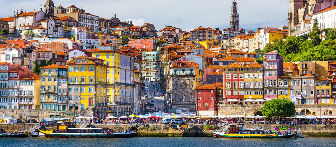 Old city skyline on the Douro River in Porto