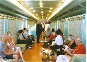 Luxurious Train Lounge with Passengers on Palace on Wheels Tour